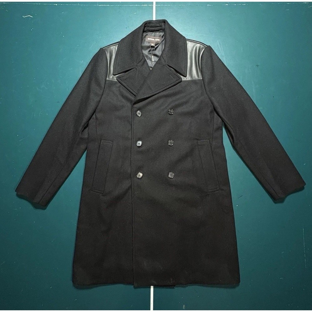 Michael Kors Wool Double Breasted Trench Coat Men's Large Black Peacoat New $898